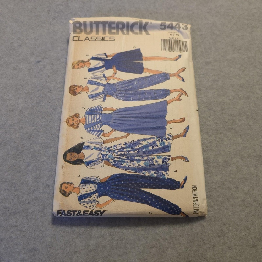 Butterick 5443 Pattern Size 6–10 Uncut Jumpsuit Dress Romper Fast & Easy VTG‎